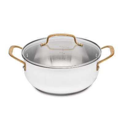 Cuisinart Classic 2.5qt Stainless Steel Saucepan with Cover and Brushed Gold Handles Matte White