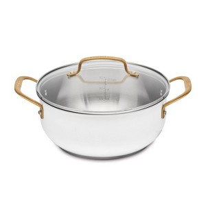 Cuisinart Classic 4.5qt Stainless Steel Dutch Oven with Cover and Brushed Gold Handles Matte White: Dishwasher & Oven Safe Pot - 1 of 3