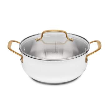 Cuisinart Classic 4.5qt Stainless Steel Dutch Oven with Cover and Brushed Gold Handles Matte White