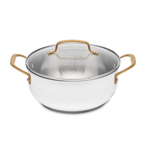 Cuisinart Classic 4.5qt Stainless Steel Dutch Oven With Cover And Brushed  Gold Handles Matte White : Target