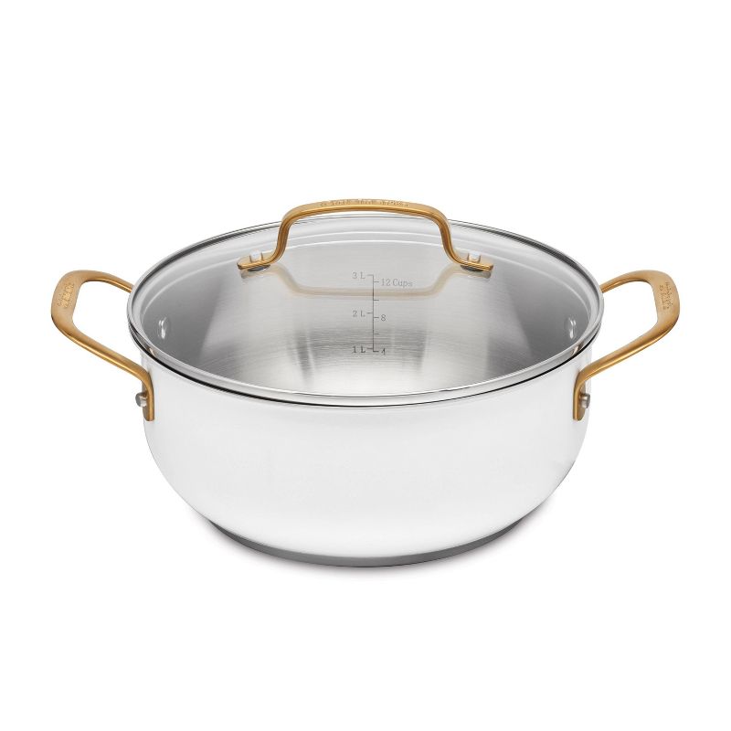 Cuisinart Classic 4.5qt Stainless Steel Dutch Oven with Cover and Brushed Gold Handles Matte White, 1 of 5