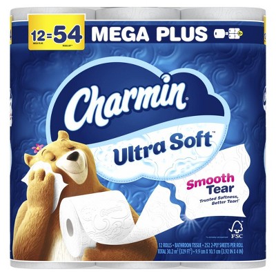 Charmin Ultra Soft Toilet Paper 12 Mega Plus Rolls, 252 Sheets Per Roll