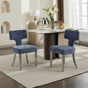NicBex Chenille Dining Chairs Set of 2,Armless Upholstered Kitchen Chairs with Curved Backrest with Copper Nails around for Dining Room,Kitchen - 1 of 4