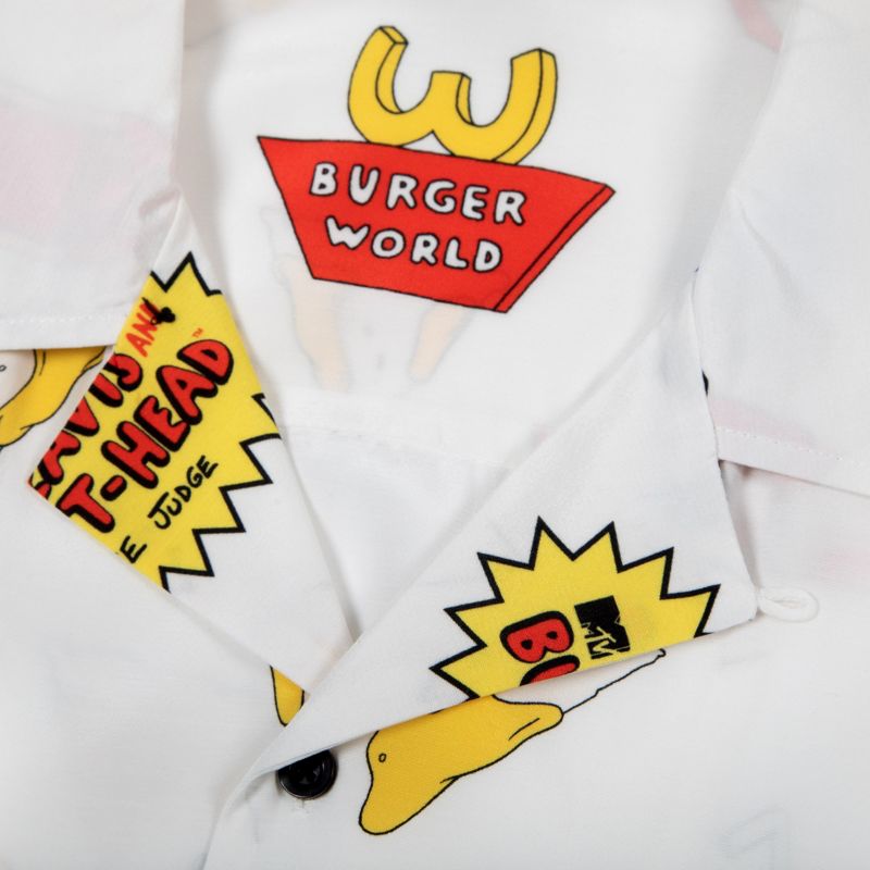 Beavis & Butt-Head Burger World Short Sleeve White Button-Down Shirt, 4 of 6