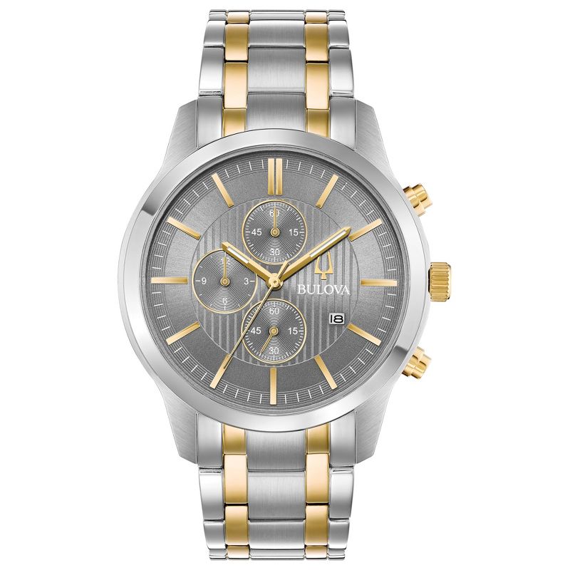 Bulova Men's Chronograph Quartz Two Tone Gold Stainless Steel Watch, Gray Dial 43mm, 1 of 3