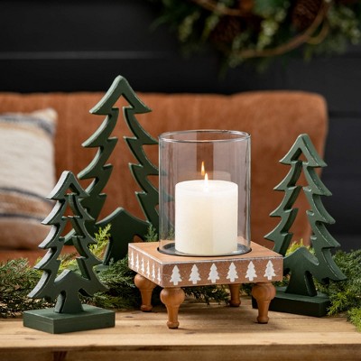 Green Wooden Christmas Tree Figurine Set, 10" to 13.75"