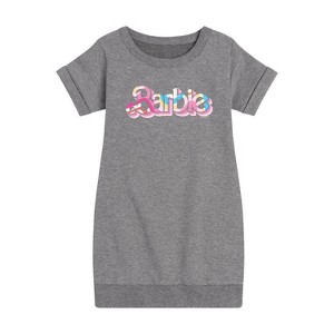 Girls' - Barbie - Pattern Colorful Graphic Short Sleeve Fleece Dress - 1 of 3