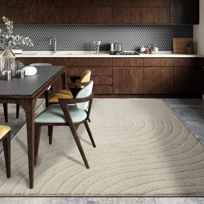 Cream Geometric Wave Synthetic Area Rug, 2'0" x 3'1"