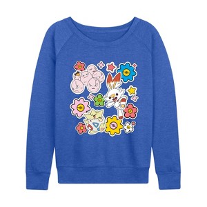 Women's - Pokémon - Pokémon Spring Stickers Lightweight French Terry Wide Neck Long Sleeve Graphic Shirt - 1 of 3