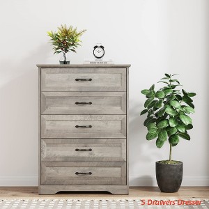 5/6 Drawers Dresser for Bedroom,Chest of Drawers with Wide Metal Handle,Farmhouse Modern Wooden Tall Dresser,Natural Texture,Storage Organizer Dresser - 1 of 4