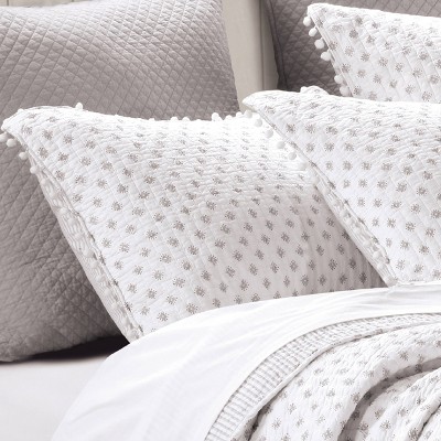 Gray Cotton Twin Reversible Quilt Set with Sham