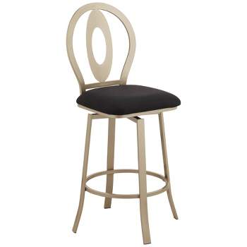 55 Downing Street Metal Swivel Bar Stool Champagne Gold 29" High Mid Century Modern Black Cushion with Backrest Footrest for Kitchen Counter Island