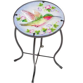 Collections Etc Beautiful Hummingbird Glass Top Indoor/Outdoor Accent Table 10.25 X 10.25 X 15