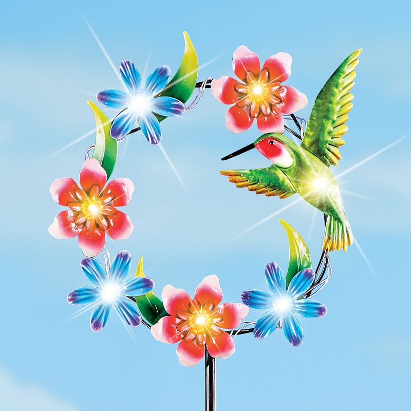 Collections Etc Hummingbirds and Flowers Solar Light Garden Stake 11 X 5 X 48.75, 2 of 3