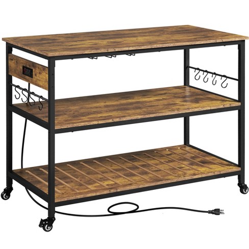 3 Shelves Kitchen Island Industrial Wood and Metal Bar Table w