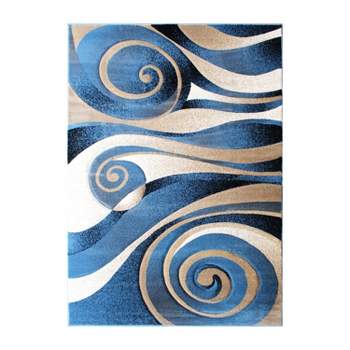 Emma and Oliver Modern Abstract Ultra Soft Olefin Area Rug with Swirl Design and Durable Jute Backing