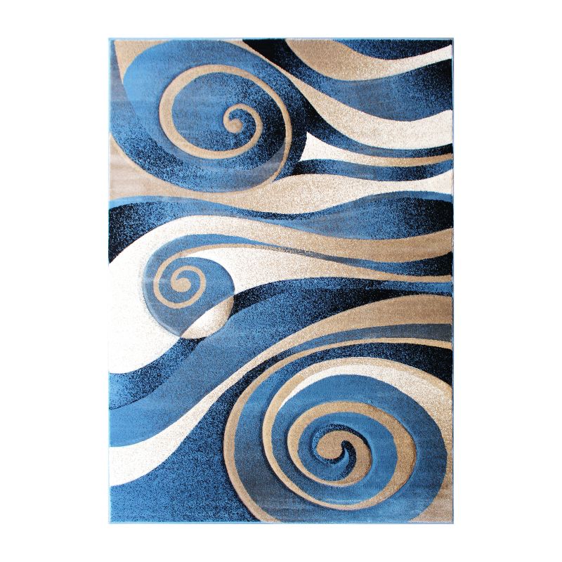 Emma and Oliver Modern Abstract Ultra Soft Olefin Area Rug with Swirl Design and Durable Jute Backing, 1 of 7