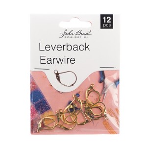 John Bead Must Have Findings Metal Gold 15mm Ear Wire Leverback for Jewelry Making Findings, 12 Pieces - 1 of 4