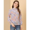 Allegra K Women's Floral Keyhole Stand Collar Semi-Sheer Chiffon Work Tops - 2 of 4