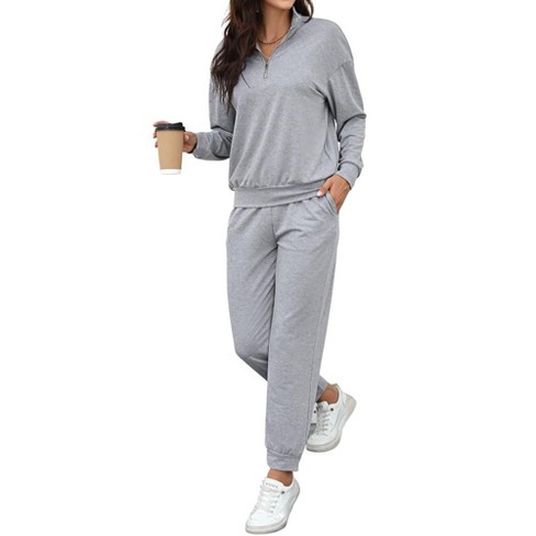 Womens Half Zip Front Sweatshirt Pullover Tracksuit Sets Solid Jogger Pants Sets Gray Xl Target