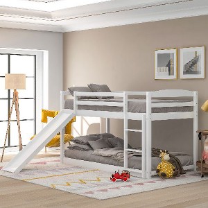 Kumasinova Twin-Over-Twin Low Bunk Bed with Convertible Slide & Ladder, Sturdy Wooden Bed Frame with Safety Bar, Kids' Bunk Bed/Gaming Beds - 1 of 4