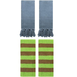 REGALWOVEN 4 Packs Striped and Solid Tassels Absorbent Soft Cotton Hand Towel for Bathroom - 1 of 4
