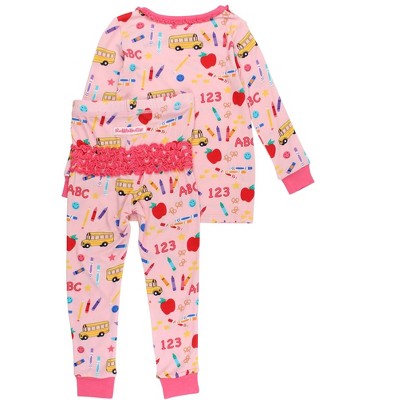RuffleButts Toddler Girls Viscose from Bamboo Ruffle Long Sleeve Pajama Set, Signature Rear Ruffles