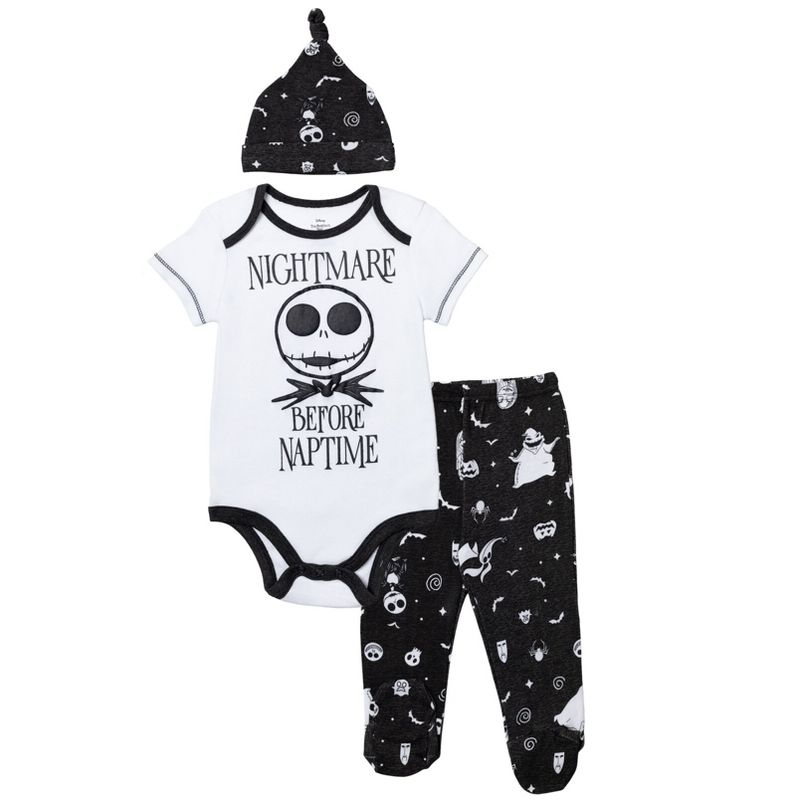 Disney Nightmare Before Christmas Zero Oogie Boogie Jack Skellington Baby Bodysuit Pants and Hat 3 Piece Outfit Set Newborn to Infant , 1 of 8