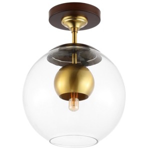 Clyenne 10" Flush Mount - FLU4102 - Dark Walnut/Brass - Safavieh - 1 of 4