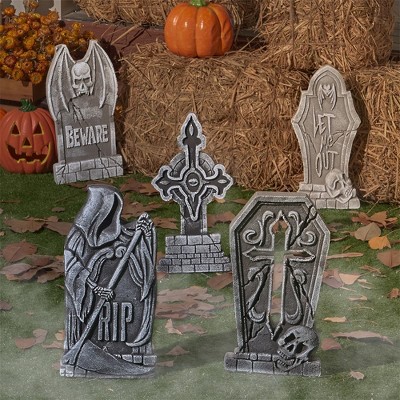 Joyfy 17" Halloween Foam Graveyard Tombstones Decoration for Halloween Prop Cemetery Outdoor, Yard Lawn Decorations, Party Supplies 5 PCS