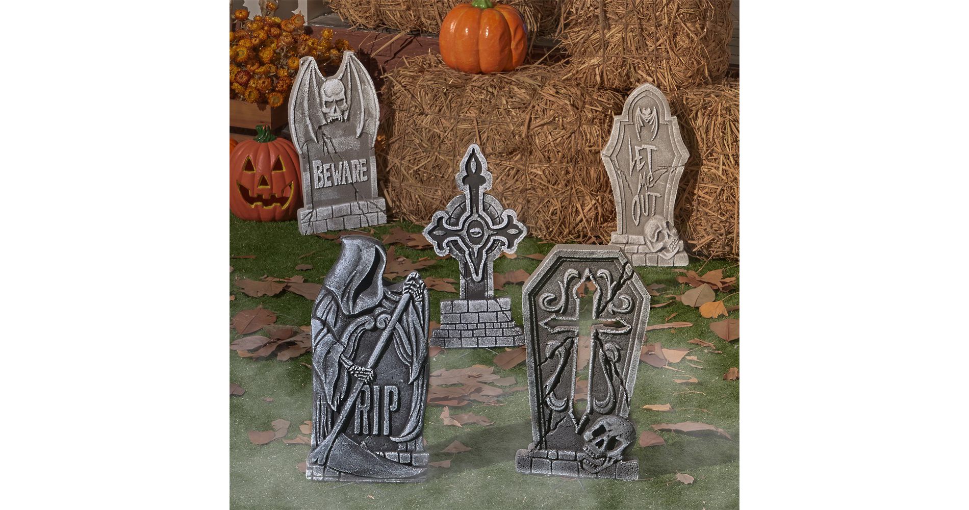 Joyfy 17" Halloween Foam Graveyard Tombstones Decoration for Halloween Prop Cemetery Outdoor, Yard Lawn Decorations, Party Supplies 5 PCS