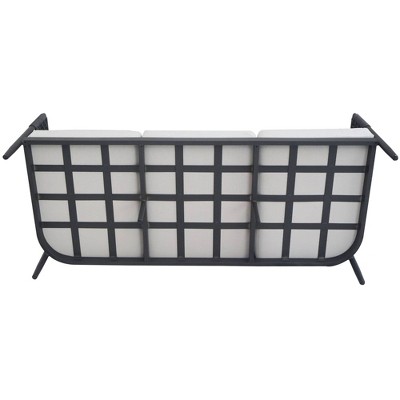 Outdoor Black Wicker and Metal Three-Seater Sofa with Off-White Cushions