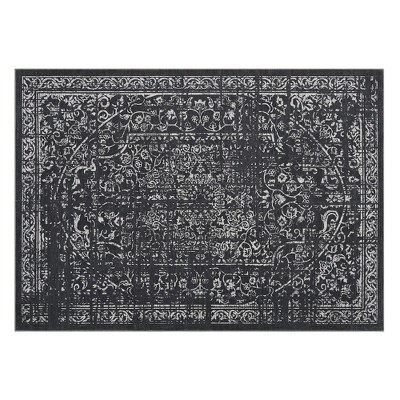 Vintage Distressed Floral Hallway Rug, Machine Washable, Non-Slip Indoor Carpet for Kitchen, Bathroom,Bedroom, Office,Retro Accent, Easy-Clean, Black
