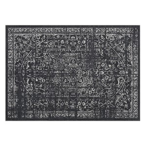 Vintage Distressed Floral Hallway Rug, Machine Washable, Non-Slip Indoor Carpet for Kitchen, Bathroom,Bedroom, Office,Retro Accent, Easy-Clean, Black - 1 of 4