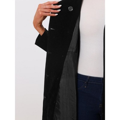 INSPIRE CHIC Women's Velvet A-Line Steampunk Double Breasted Winter Trench Coats Small Black — фото 5
