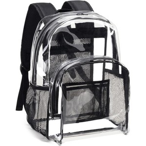 Fmeida Clear Backpack Heavy Duty PVC Transparent Backpack with Reinforced Strap Stitches & Large Capacity - Black - 1 of 4
