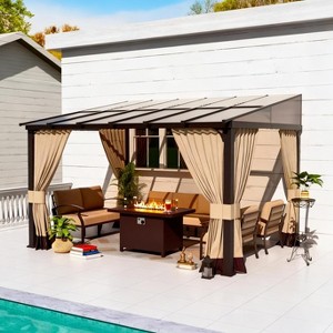 ALAULM 10’ x 14’ Wall Mount Gazebo Outdoor Pergola, Lean to Gazebo Canopy Awnings with Sloped Roof and Steel Frame - 1 of 4