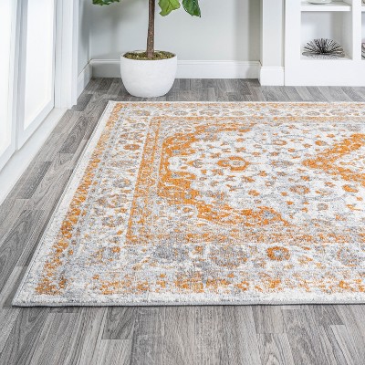 Indhira Orange and Cream Medallion 4' x 6' Area Rug