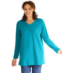 Woman Within Perfect Long-Sleeve V-Neck Tunic - 1 of 4