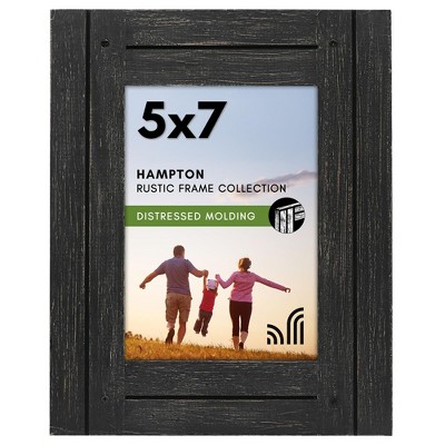 Americanflat Rustic Picture Frame Textured Wood and Polished Glass for Wall and Tabletop - Charcoal 5" x 7"