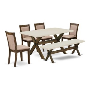 HomeStock 6-Piece Rectangle Distressed Jacobean Finish Solid Wood Top Dining Table with 1-Bench, 4-Chairs - 1 of 4