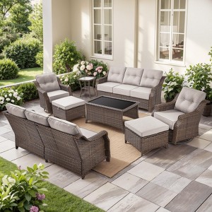 Gymojoy Outdoor Sofa Swivel Chair Ottoman with Coffee Table Patio Funiture Set - 1 of 4