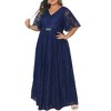 Women's Plus Size Mesh Decor Crew Neck Ruffled Short Sleeves Evening Wedding Guest Formal Party Maxi Dresses with Belt- Agnes Orinda - 2 of 4