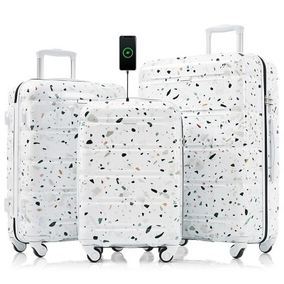 3-Piece Hardshell Luggage Set with USB Port, 20", 24", 28" ABS+PC Lightweight Spinner Suitcases with TSA Lock, Carry on Luggage - Cuddlewood