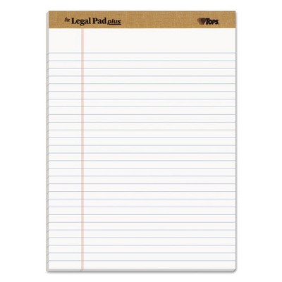 TOPS "The Legal Pad" Plus Ruled Perforated Pads with 40 pt. Back, Wide/Legal Rule, 50 White 8.5 x 11.75 Sheets, Dozen