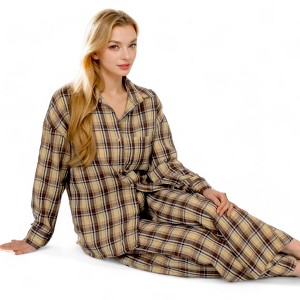 Anna-Kaci Lounge Women's Plaid Lounge Set with Button-Up Shirt and Elastic Waist Pants - 1 of 4