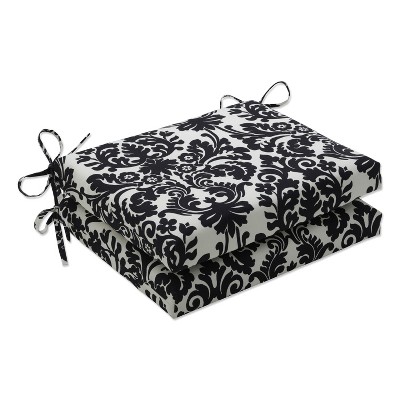 Essence Damask 2pc Outdoor Seat Cushion Set - Black/White Floral - Pillow Perfect