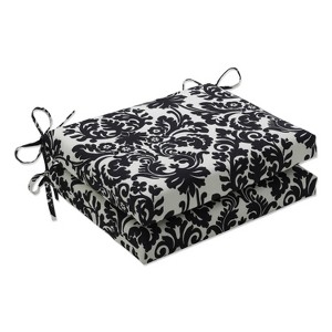 Essence Damask 2pc Outdoor Seat Cushion Set - Black/White Floral - Pillow Perfect - 1 of 4