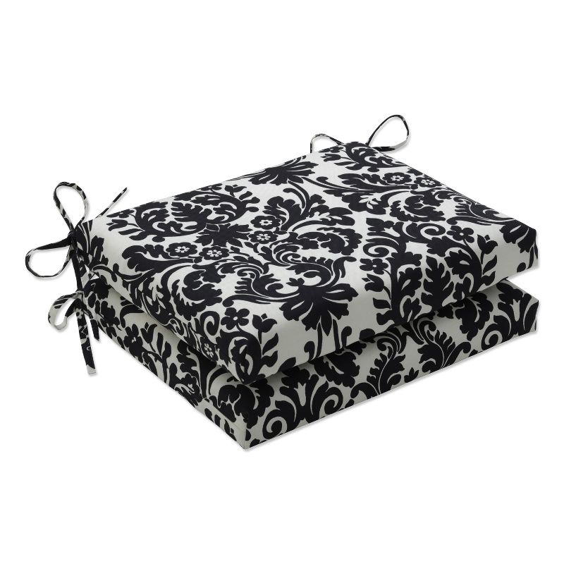 Essence Damask 2pc Outdoor Seat Cushion Set - Black/White Floral - Pillow Perfect, 1 of 7