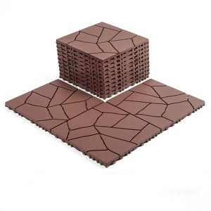 Hrinhom 44 pieces Stone Style 12" Patio Deck Tiles, DIY Module Interlocking Decking Tiles Floor Tile Outdoor and Indoor - 1 of 4